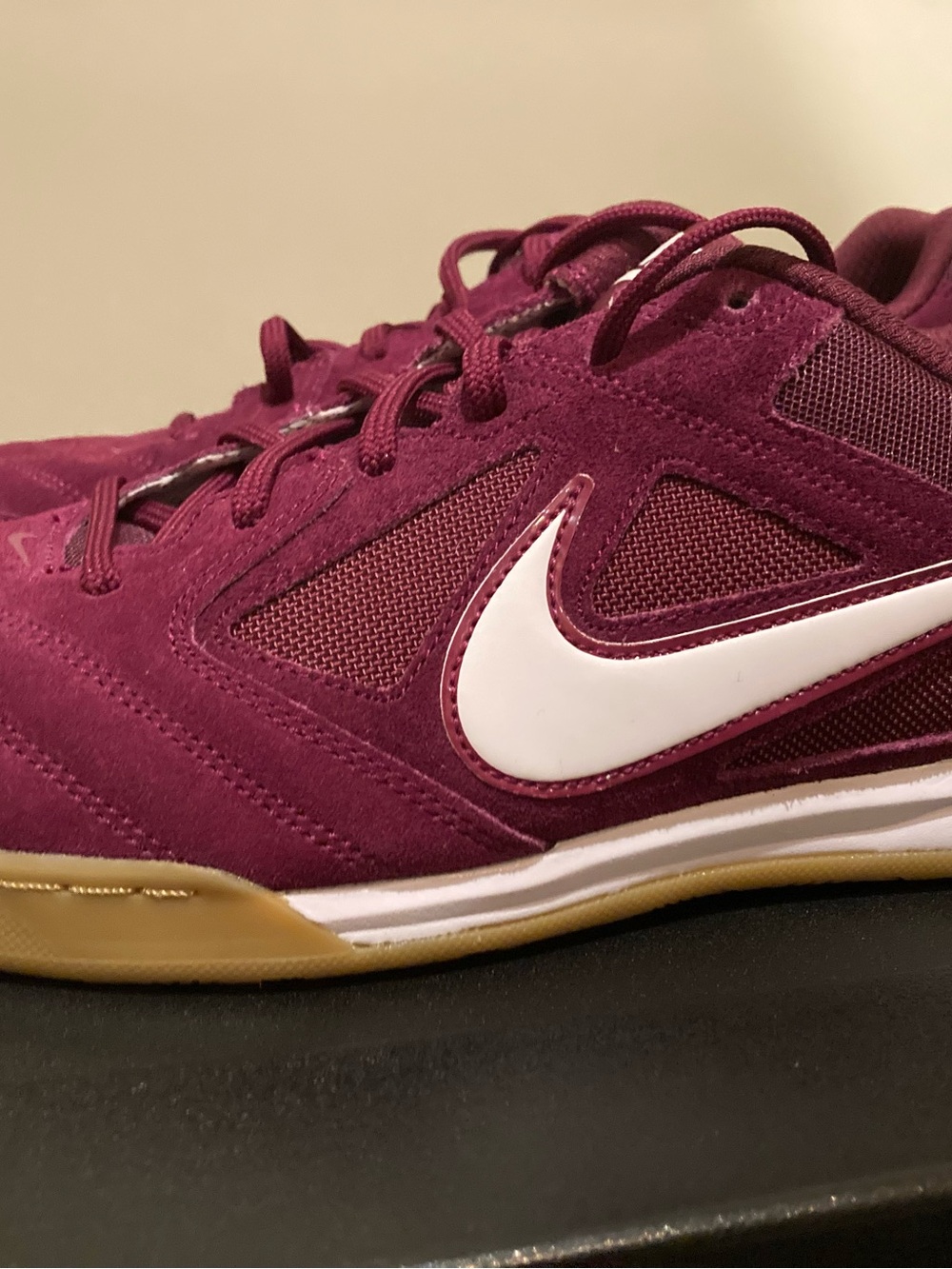 Nike Women's Burgundy Suede Trainer with White Swoosh